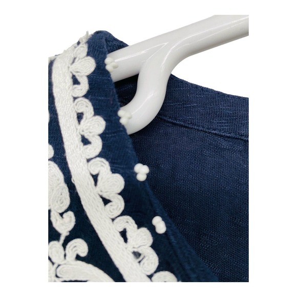 TALBOTS - WOMEN'S BLUE & WHITE 3/4 SLEEVE EMBROIDERED KNIT T-SHIRT TOP - Size S - Picture 9 of 12